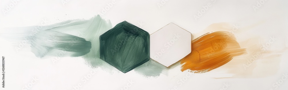 Aufkleber Elegant white composition featuring a single bold hexagonal element surrounded by soft paint strokes on a neutral backdrop