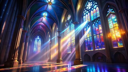 Fototapeta premium Brussels Cathedral, Gothic Architecture, Belgium, Heavenly Light, Spiritual Landmark
