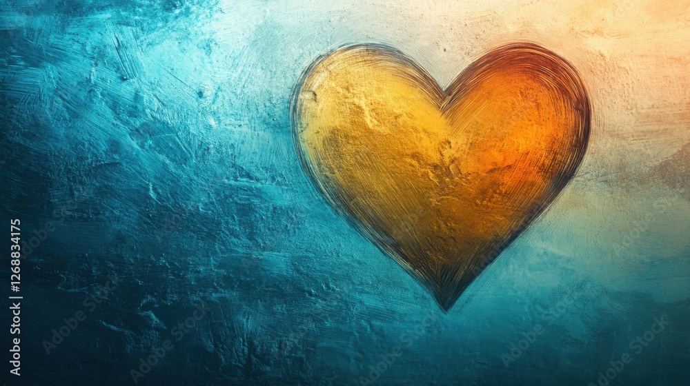 Poster elegant pencil silhouette of a heart surrounded by a soft gradient background in warm colors evokes 