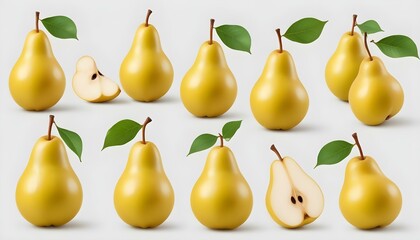 pear fruit set isolated on white background