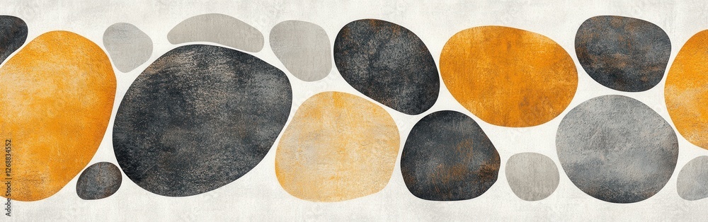 Poster Elegant pencil strokes create intricate patterns of muted gray and soft yellow stones arranged meticulously on a textured background
