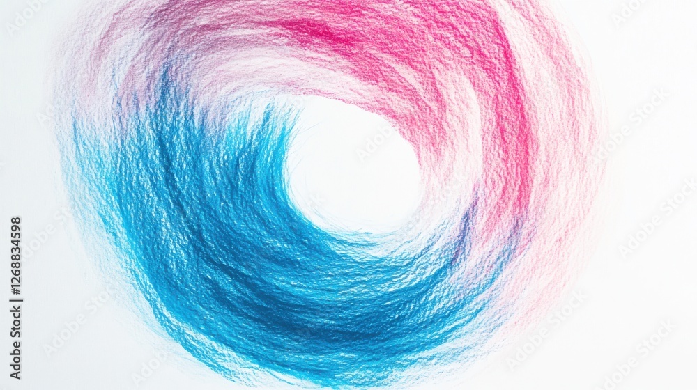 Poster elegant pencil strokes create a captivating circular transition from blue to pink on a white canvas