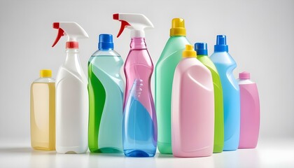 bottles of cleaning product isolated on white background