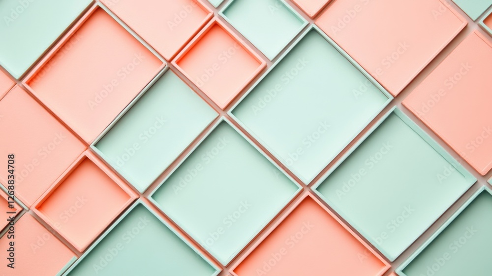 Poster elegant pastel mint and coral grid patterns create a beautiful backdrop for modern designs in interi