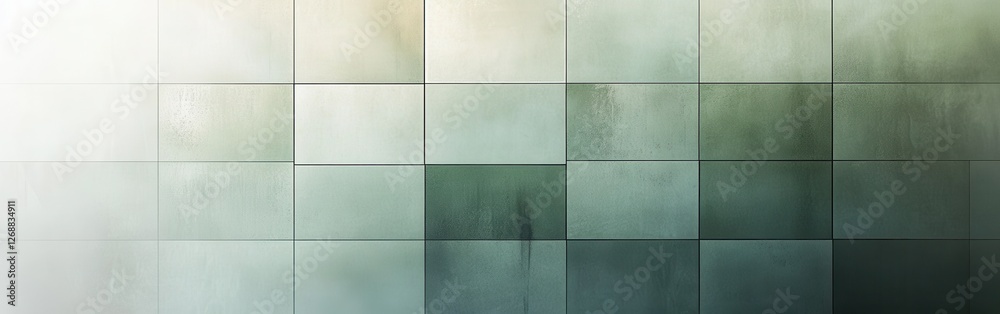 Poster Elegant design featuring fragmented grids in muted mint tones creating a serene and modern aesthetic in a stylish interior