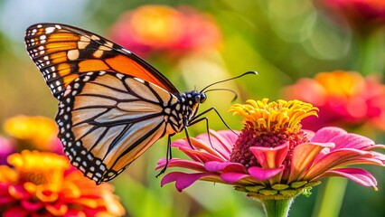 Butterfly Nectar: Candid Close-up of Monarch on Zinnia