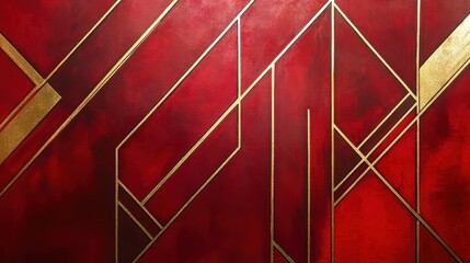 Geometric Art Design, Modern Interior, Digital Artwork, Contemporary Space, Close-up, Sophisticated Red Canvas
