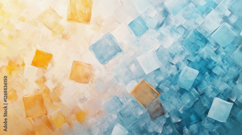 Poster Abstract pastel blue pencil strokes create unique squares on a soft background blending warm and cool tones