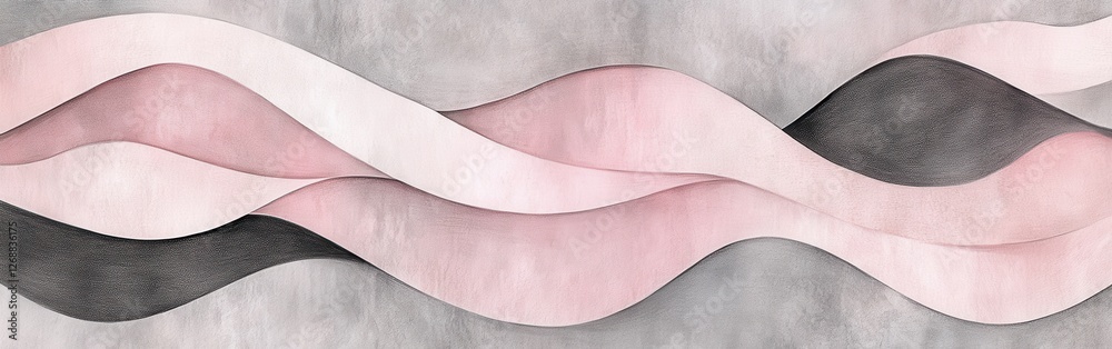 Poster flowing abstract pencil strokes create a harmonious wavy composition in soft pastel shades