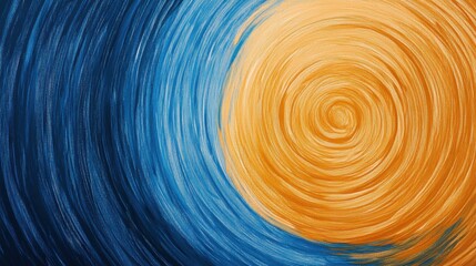 Gradient abstract artwork featuring circular pencil strokes in blue and orange tones creating a vibrant feeling of movement
