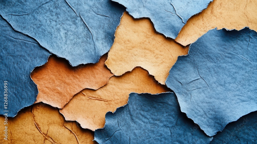 Aufkleber colorful abstract backdrop with intricate pencil strokes and torn paper layers in earthy tones and b