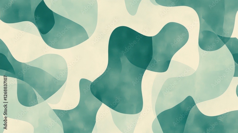 Aufkleber exploring the fluidity of shapes in a monochrome teal pattern for modern interior design inspiration