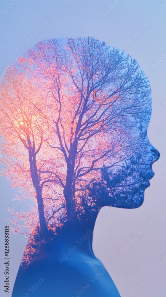 Poster Profile of a child with a vibrant tree illustration merging nature and youth in a creative visualization