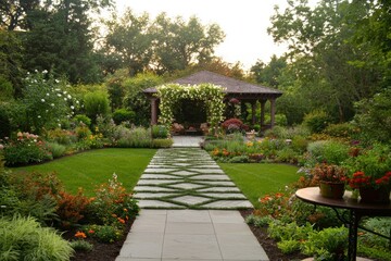 Fototapeta premium Serene Garden Path Leading to Elegant Gazebo