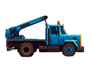 Fototapeta premium Pixel Art Blue Crane Truck with Orange Accents and Side View