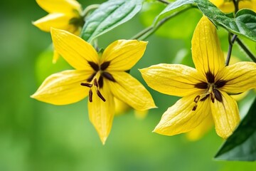 Fototapeta premium The Vibrant Yellow Blooms of the Striking Star-Shaped Flower, a Delightful Display of Nature's Beauty