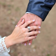 bride and groom holding hands