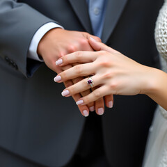 bride and groom holding hands