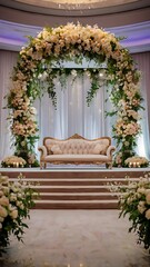 Fototapeta premium Weeding Stage Decoration and Backdrop with Flower and Chair