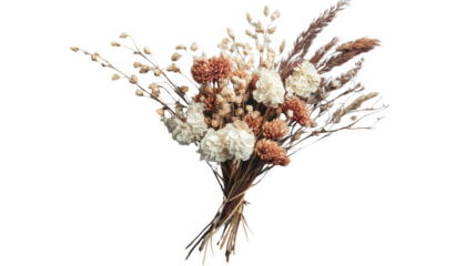 Bouquet of dried flowers with transparent background for easy isolation