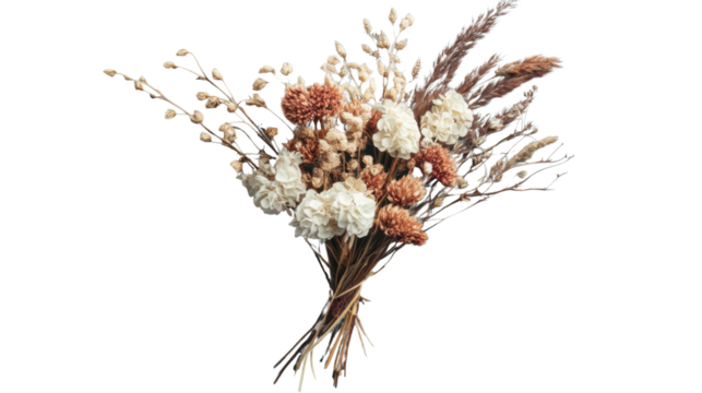 Bouquet of dried flowers with transparent background for easy isolation