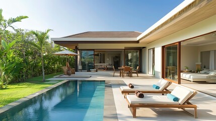 Fototapeta premium Modern living room with clean, minimal design and natural light, embodying simplicity and elegance.