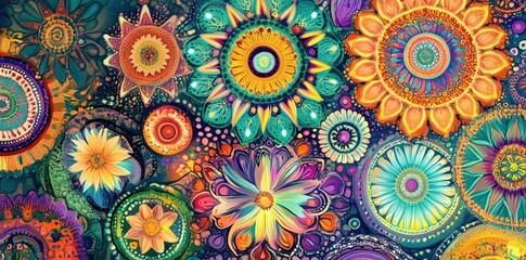Vivid collection of floral and mandala patterns creates a beautiful tapestry