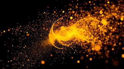 Elegant Golden Dust Particles Floating in Cinematic Light on Black Background