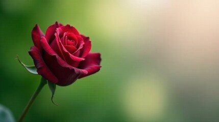 Fototapeta premium A Single Dark Red Rose Blooming Gracefully Against a Soft Green and Beige Background