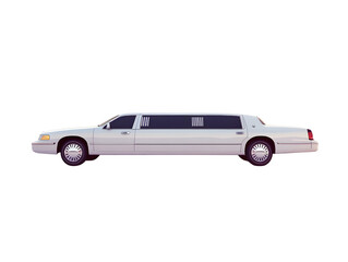White Limousine with Elegant Design Stretched Vehicle Side View