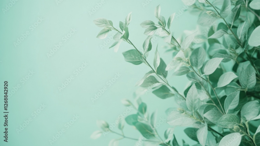 Aufkleber Soft mint green background with delicate leafy branches creating a calm and serene atmosphere for design projects
