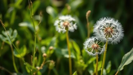 Obraz premium Soft green background with delicate dandelion leaves and stems in the shade, leaf, botanical, foliage