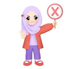 Kid carrying cross sign with no or stop hand gesture 