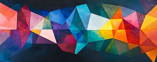 A vibrant abstract artwork featuring geometric shapes in vivid colors. This piece creatively blends hues to evoke emotion and stimulate the imagination, perfect for modern design.