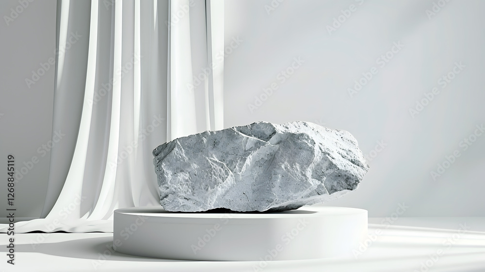 Poster Minimal stone display with elegant drapery background
