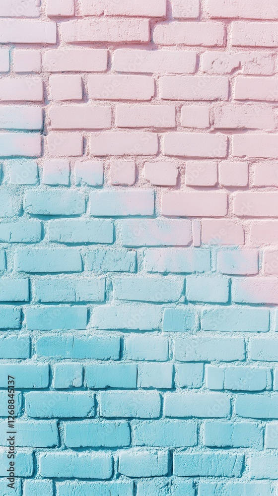 Poster Gradient brick wall featuring a soft transition from pink to blue colors, creating a visually pleasing background