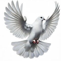 Fototapeta premium A white flying pigeon isolated on white background