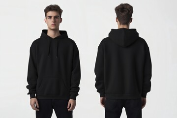 Black Hoodie Mockup with Front and Back View Design Template