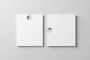 Two Blank White Square Puzzle Pieces Interlocking on a Neutral Background, Ideal for Presentation and Design Mockups