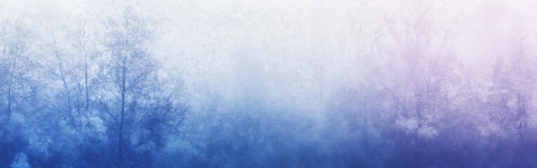 Gradient in icy blue and pale hues creating a tranquil atmosphere among trees and mist