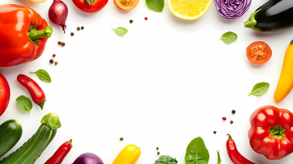 Colorful vegetables frame, white background, food recipe