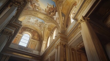 Obraz premium Ornate gilded ceiling and classical architecture interior