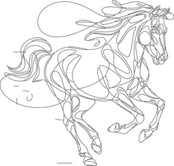 Elegant Abstract Line Art Galloping Horse – Stylish Black and White Vector Illustration