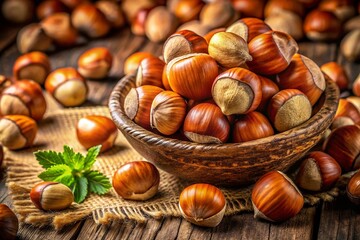 Close-up of Hazelnuts in Shell, High Depth of Field, Studio Shot, Nut Harvest, Autumnal Colors
