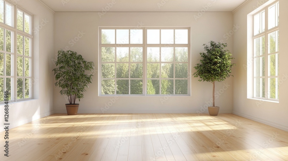 Poster scandinavian-style room with natural light and greenery creates a tranquil atmosphere for relaxation