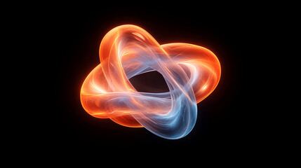 high contrast artistic interpretation of swirling orange and blue shapes, creating dynamic and captivating visual effect. fluid motion evokes sense of energy and creativity