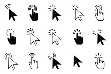 Mouse click cursor icon set, Cursor, click icons set. Click set vector. arrow and mouse forms, vector illustration.