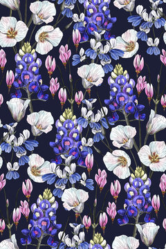 Watercolor flower garden pattern.Colorful seamless summer pattern. Perfect for greetings, invitations, manufacture wrapping paper, textile and web design. Watercolor summer flourish pattern.