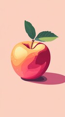 Stylized apple with leaves against a pastel pink background