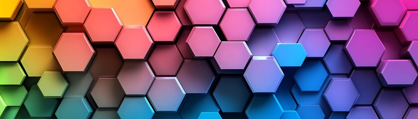 A vibrant and colorful abstract design featuring a hexagonal pattern. This modern artwork combines various shades to create a dynamic and visually engaging composition.